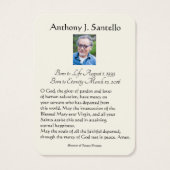 Prière commémorative funéraire catholique Carte Sa (Dos)