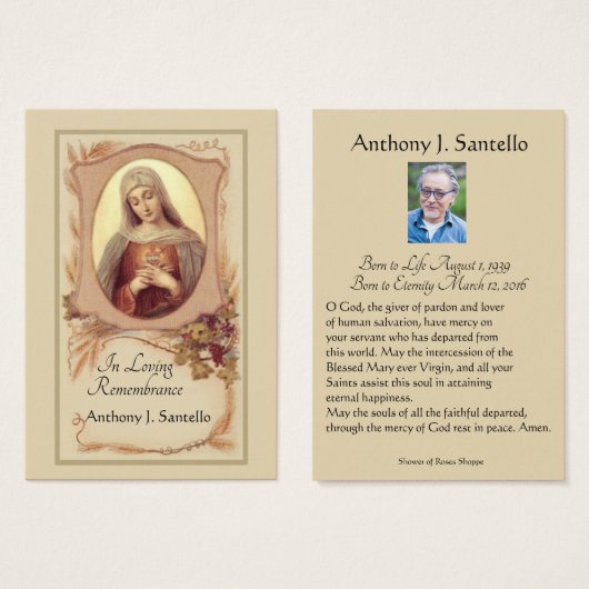 Prière commémorative funéraire catholique Carte Sa (Devant & derrière)