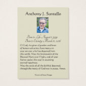 Prière commémorative funéraire catholique Carte Sa (Dos)