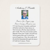 Prière commémorative funéraire catholique Carte Sa (Dos)