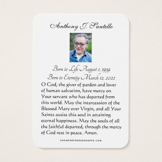 Prière commémorative funéraire catholique Carte Sa (Dos)