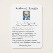 Prière commémorative funéraire catholique Carte Sa (Dos)