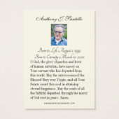 Prière commémorative funéraire catholique Carte Sa (Dos)