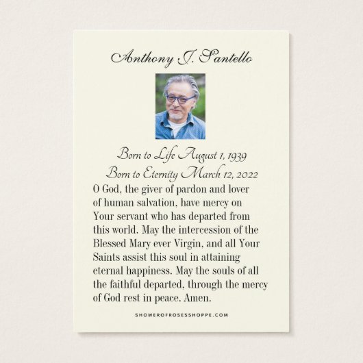 Prière commémorative funéraire catholique Carte Sa (Dos)