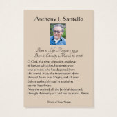 Prière commémorative funéraire catholique Carte Sa (Dos)