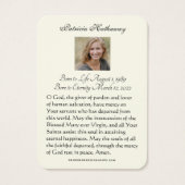 Prière commémorative funéraire catholique Carte Sa (Dos)