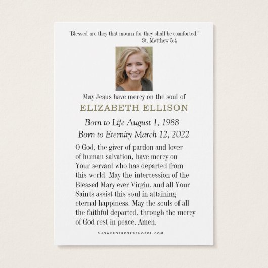 Prière commémorative funéraire catholique St. Jose (Dos)