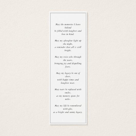 Prière commémorative funéraire moderne Signet phot (Dos)