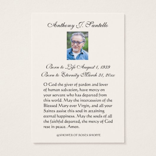 Prière commémorative Jésus funéraire Carte religie (Dos)