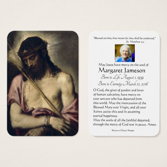 Prière commémorative religieuse de Jésus Ecce homo (Devant & derrière)