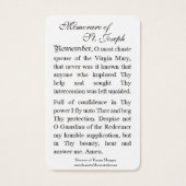 Prière commémorative Saint Joseph & Jésus Carte Sa (Dos)