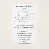 Prière commémorative Saint Joseph & Jésus Carte Sa (Dos)