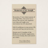 Prière commémorative Saint Joseph & Jésus Carte Sa (Dos)