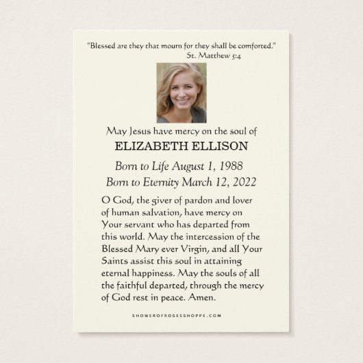 Prière commémorative vintage Vierge Marie (Dos)