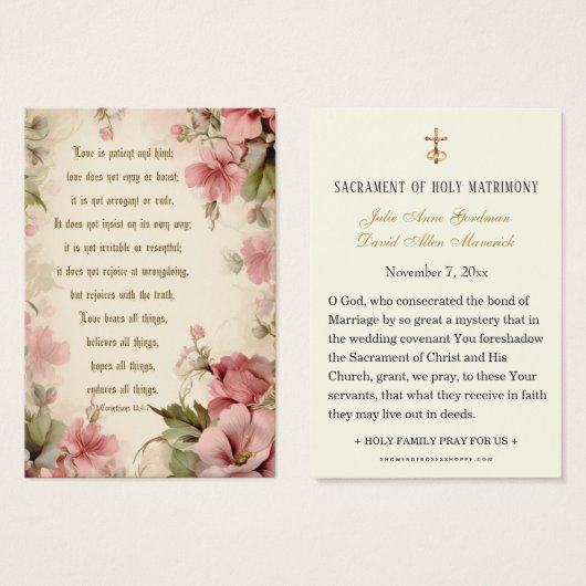 Prière de mariage florale rose vintage (Devant & derrière)