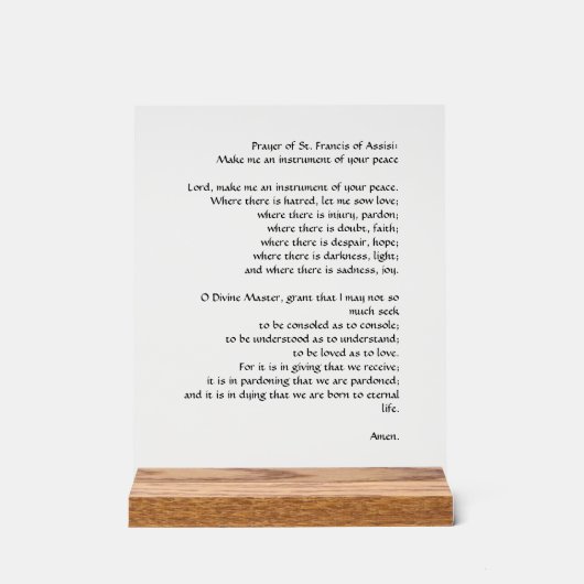 Prière de Paix par saint François d'Assise (Recto)