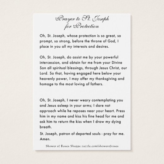 Prière de protection catholique Saint-Joseph (Dos)