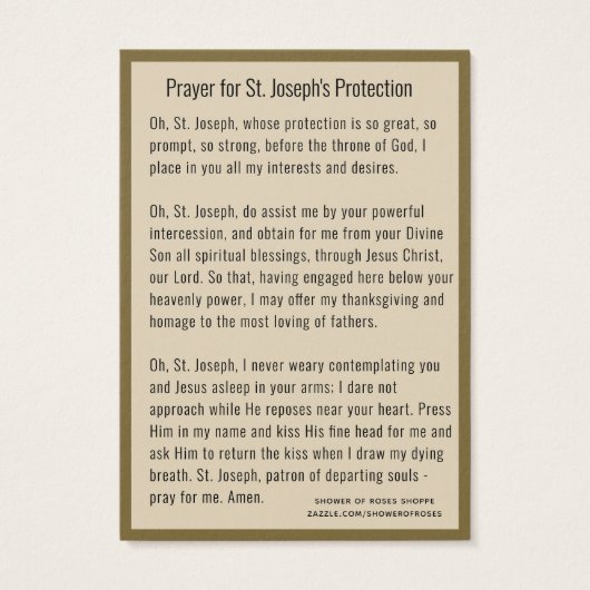 Prière de protection catholique Saint-Joseph (Dos)