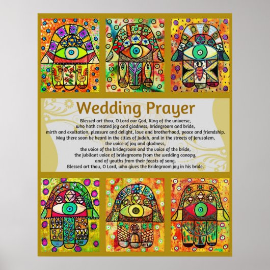 Prière des Mariages juifs Poster d'or Hamsa (Devant)