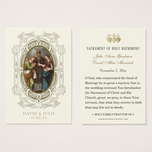 Prière du Mariage catholique Carte Sainte Betrotha (Devant & derrière)