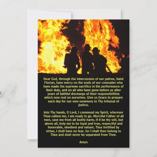 Prière du pompier à la carte St. Florian (Devant)