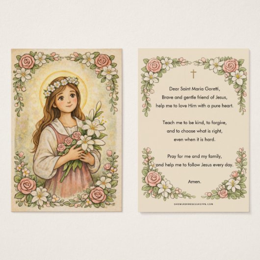 Prière florale de Sainte Maria Goretti religieuse (Devant & derrière)