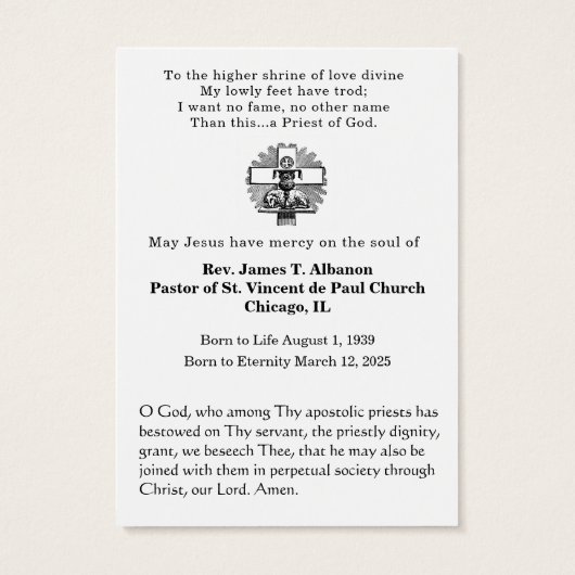 Prière funéraire catholique (Dos)