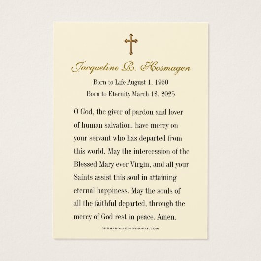 Prière funéraire catholique des trois coeurs (Dos)