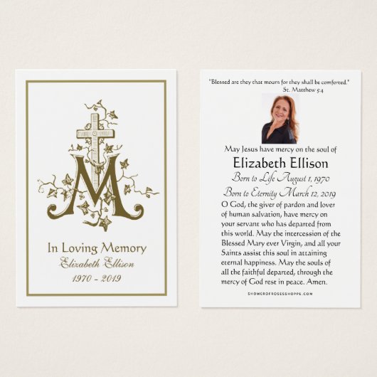 Prière funéraire de la Croix mariale d'or religieu (Devant & derrière)