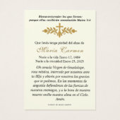 Prière funéraire espagnole Notre-Dame de Guadalupe (Dos)