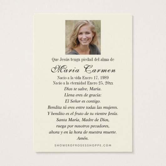 Prière funéraire religieuse Vierge Marie (Dos)