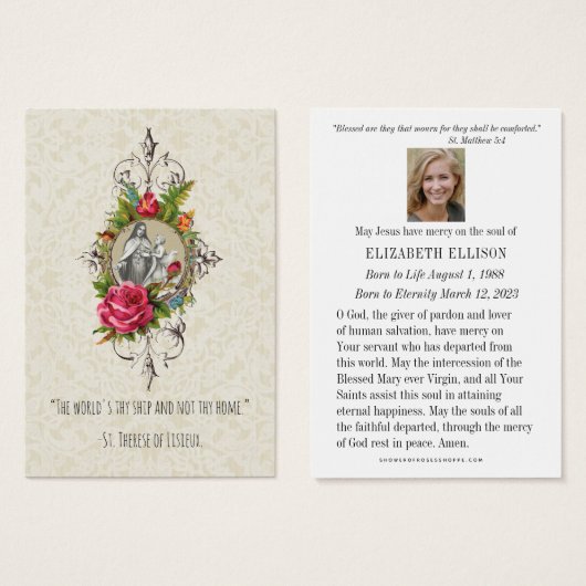 Prière funéraire St Therese (Devant & derrière)
