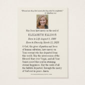 Prière funéraire Vierge Marie Cartes (Dos)