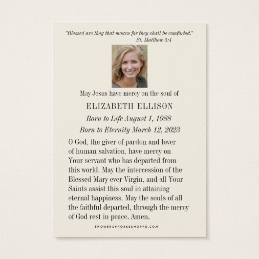 Prière funéraire Vierge Marie Cartes (Dos)