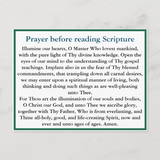 Prière orthodoxe avant lecture de la carte d'écrit (Dos)