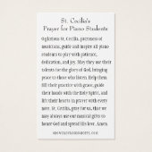 Prière St. Cecilia pour les étudiants en piano (Dos)