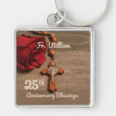 Priest 25th Ordination Jubileum Roos and Rosary Sleutelhanger (Voorkant)