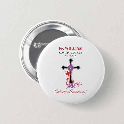 Priest 30th Ordination Jubileum Black Cross Ronde Button 5,7 Cm (Voorkant /achterkant)