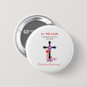 Priest 30th Ordination Jubileum Black Cross Ronde Button 5,7 Cm