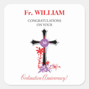 Priest 30th Ordination Jubileum Black Cross Vierkante Sticker