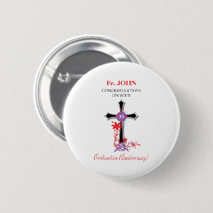 Priest 35th Ordination Jubileum Black Cross Ronde Button 5,7 Cm