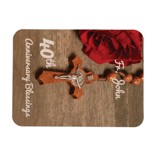 Priest 40th Ordination Jubileum Roos and Rosary Magneet (Horizontaal)