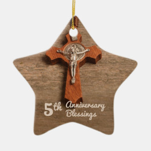 Priest 5th Ordination Jubileum Roos and Rosary Keramisch Ornament