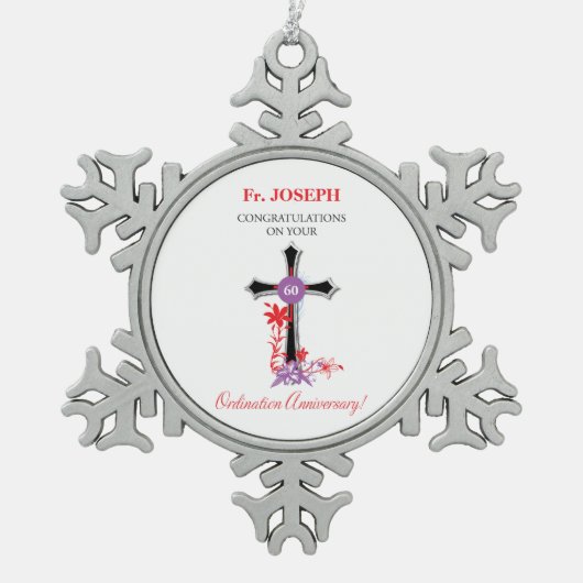 Priest 60th Ordination Jubileum Black Cross Tin Sneeuwvlok Ornament (Voorkant)