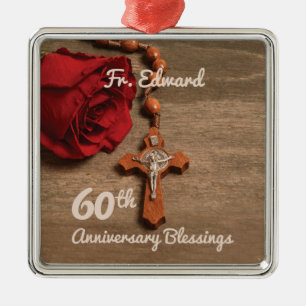 Priest 60th Ordination Jubileum Roos and Rosary Metalen Ornament