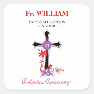Priest 65th Ordination Jubileum Black Cross Vierkante Sticker