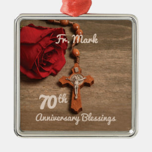 Priest 70th Ordination Jubileum Roos and Rosary Metalen Ornament