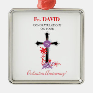 Priest 75th Ordination Jubileum Black Cross Metalen Ornament