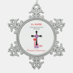 Priest 75th Ordination Jubileum Black Cross Tin Sneeuwvlok Ornament