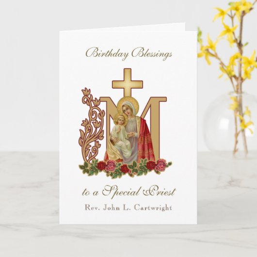Priest Birthday Blessings Celebration Virgin Mary Kaart (Gele Bloem)